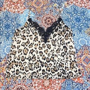Leopard Print Lace Trim Cami Top